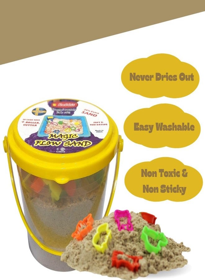 Rabbit Magic Flow 1KG Play Sand Bucket for Kids - Includes 20 Fun Moulds, Roller & Cutter | Soft, Mess-Free Sand for Creative Play & Sensory Fun | Age 5+ (Brown & Pink) - Image 2